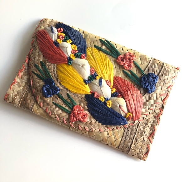 Handbags - Vintage straw and shell envelope clutch